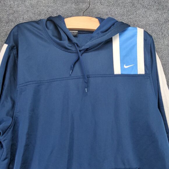 Nike Mens Pullover Hoodie Blue Medium Long Sleeve Shoulder Stripe - Picture 3 of 12